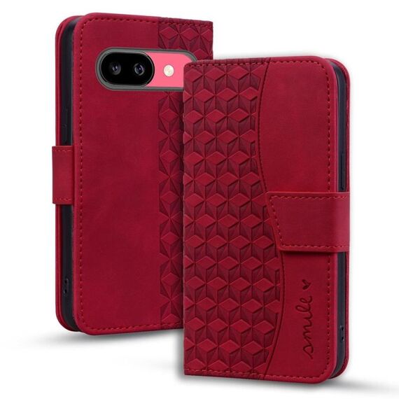 Per Google Pixel 9a Business Diamond Buckle Custodia in pelle con cordino (rosso vino)