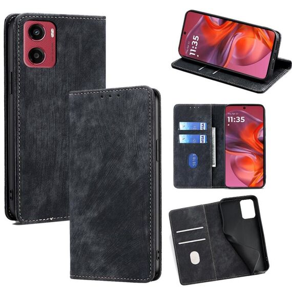 Per Motorola Moto G05 RFID Anti-furto Spazzola Magnetico Custodia in Pelle per Telefono (Nero)
