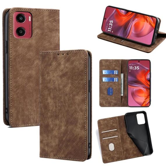 Per Motorola Moto G05 RFID Anti-furto Spazzola Magnetico Custodia in Pelle per Telefono (Marrone)