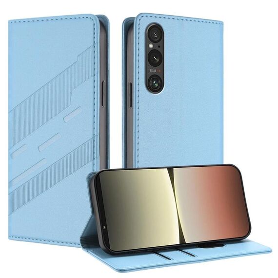 Per Sony Xperia 1 V 2023 Custodia per telefono in pelle retrò con portafoglio multifunzionale in rilievo (azzurro chiaro)