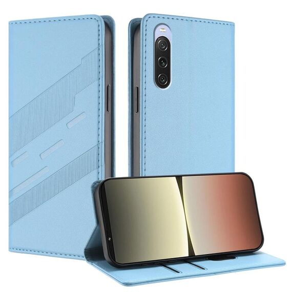Per Sony Xperia 10 V 2023 Custodia per telefono in pelle retrò con portafoglio multifunzionale in rilievo (azzurro chiaro)