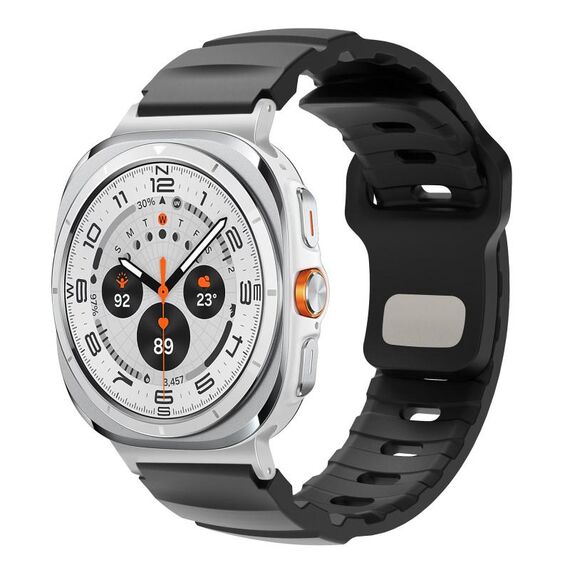 Per Samsung Galaxy Watch Ultra 47mm Silver Connector Reverse Buckle Fluororubber Watch Band (Nero)