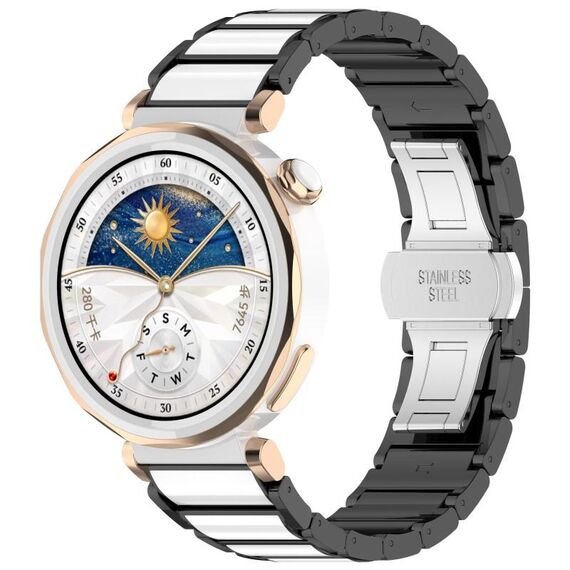Cinturino per orologio in metallo bianco con fibbia a farfalla in lega di zinco da 18 mm (nero + bianco)