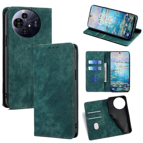 Per TCL 50 NxtPaper 5G RFID Anti-furto Spazzola Magnetico Custodia in Pelle per Telefono (Verde)