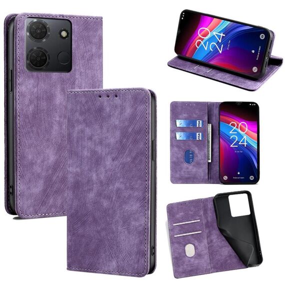 Per TCL 503 4G RFID Anti-furto Spazzola Magnetico Custodia in Pelle per Telefono (Viola)