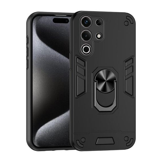 Per itel S25 Custodia per telefono con supporto ad anello in metallo ultra antiurto (nero)