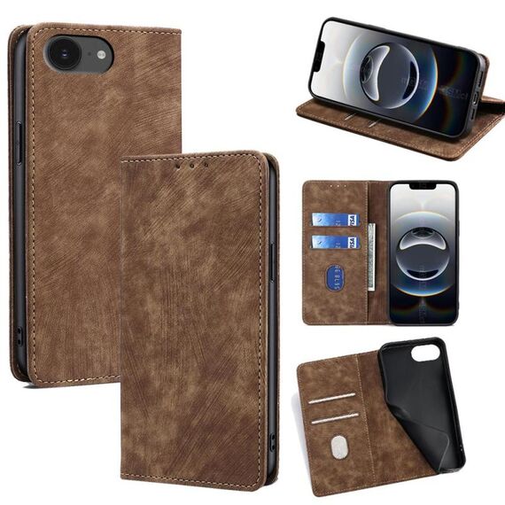 Per iPhone 16e RFID Antifurto Spazzola Magnetico Custodia in Pelle per Telefono (Marrone)