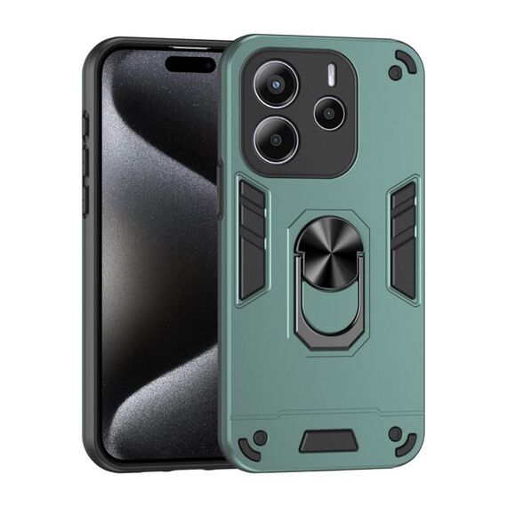 Per Redmi Note 14 4G 164,84 mm Custodia per telefono con supporto ad anello in metallo antiurto (verde)