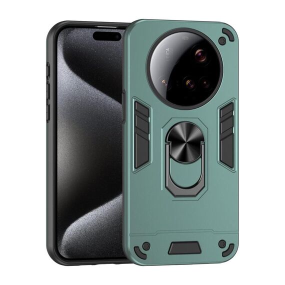 Per Xiaomi 15 Ultra Custodia antiurto in metallo con supporto ad anello per telefono (verde)