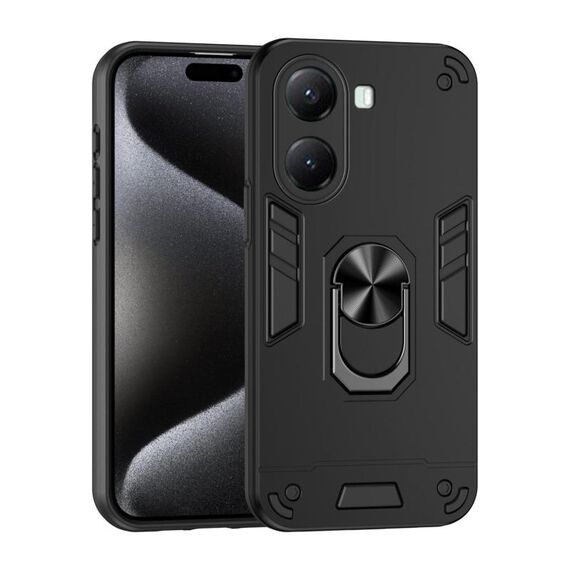 Per Xiaomi Poco X7 Pro Custodia antiurto in metallo con supporto ad anello per telefono (nero)