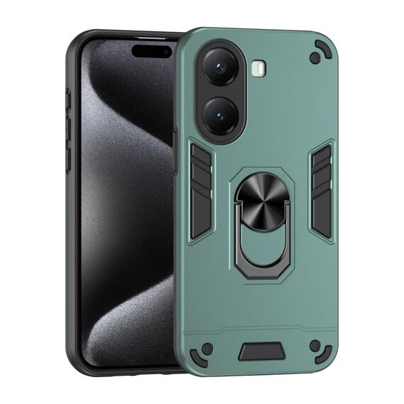 Per Xiaomi Poco X7 Pro Custodia per telefono con supporto ad anello in metallo antiurto (verde)