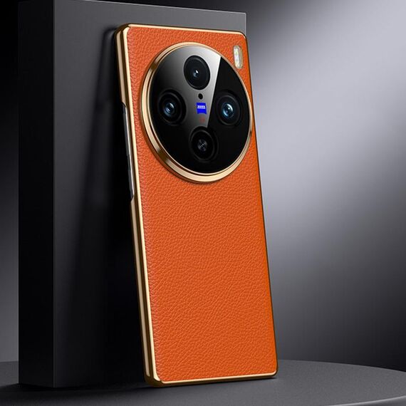 Per vivo X100 Pro Custodia per telefono in vera pelle per PC (arancione)