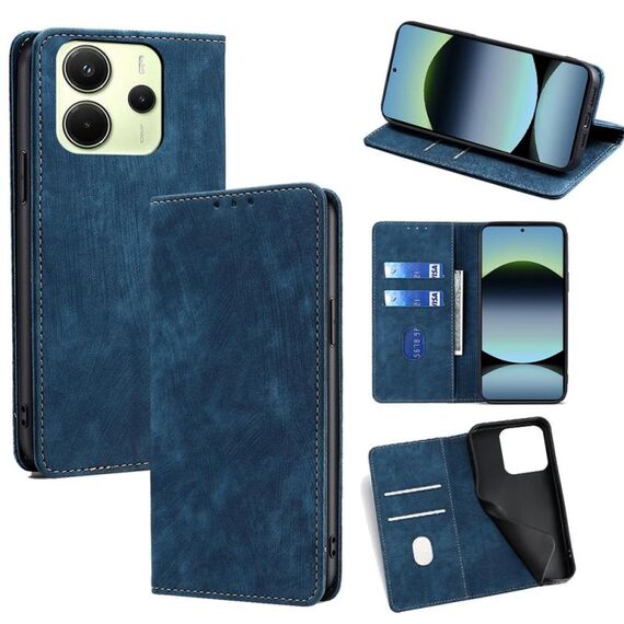 Per Redmi Note 14 4G 163,25 mm RFID Antifurto Spazzola Magnetico Custodia in Pelle per Telefono (Blu)