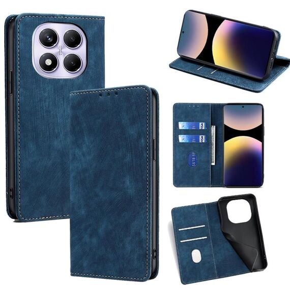 Per Redmi Note 14 Pro 4G RFID Antifurto Spazzola Magnetico Custodia in Pelle per Telefono (Blu)