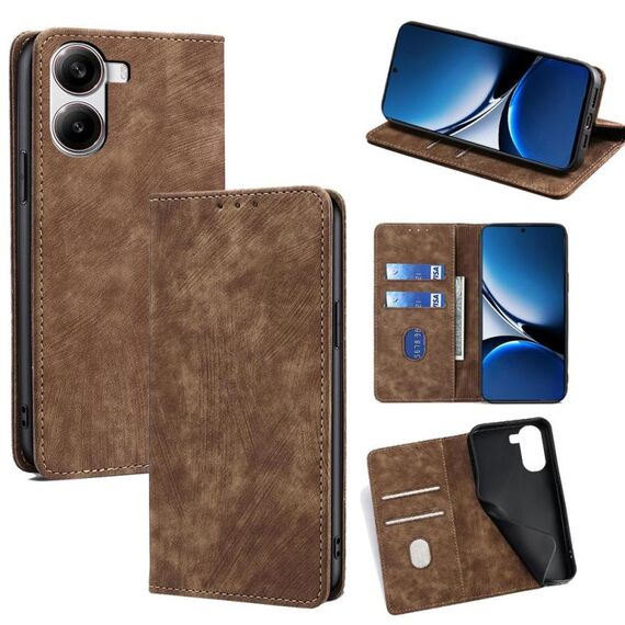 Per Redmi Turbo 4 RFID Anti-furto Spazzola Magnetico Custodia in Pelle per Telefono (Marrone)