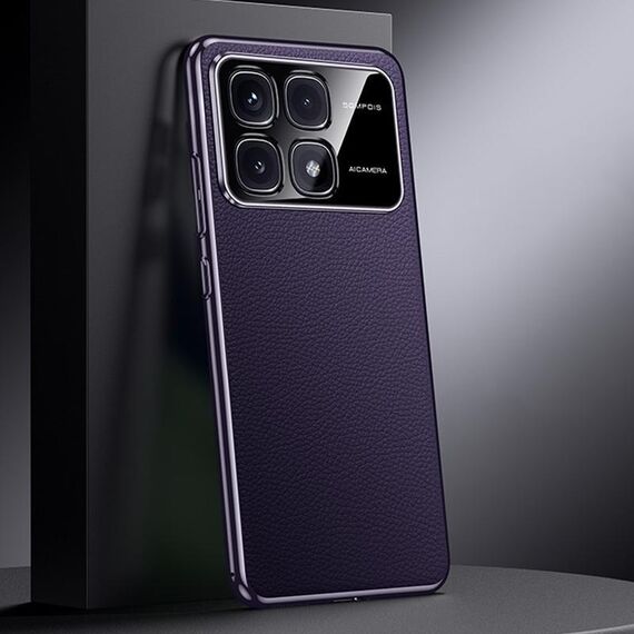 Per Redmi K70 Custodia per telefono in vera pelle per PC (viola scuro)