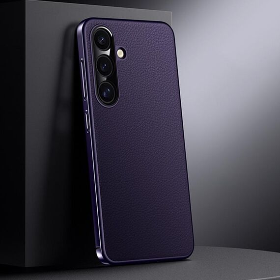 Per Samsung Galaxy S24 5G Custodia per telefono in vera pelle per PC (viola scuro)