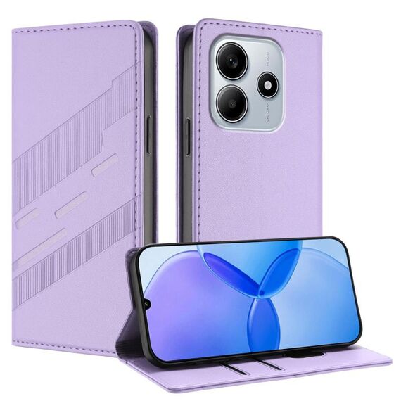 Custodia per telefono in pelle retrò con portafoglio multifunzionale in rilievo per Redmi Note 14 4G da 163,25 mm (viola chiaro)