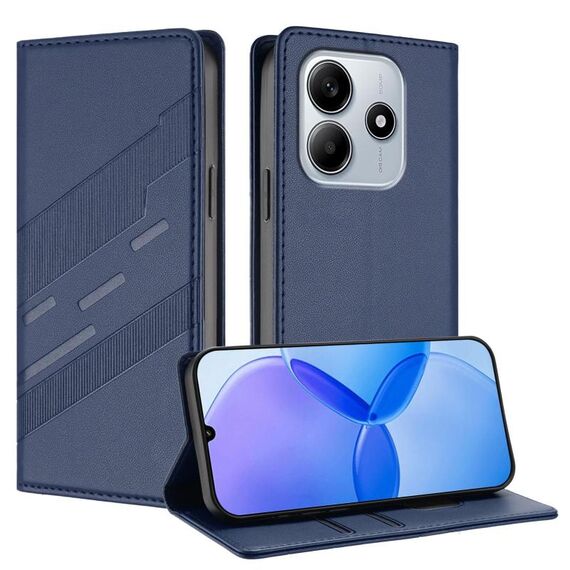 Custodia in pelle retrò con portafoglio multifunzionale in rilievo per Redmi Note 14 4G da 163,25 mm (blu scuro)