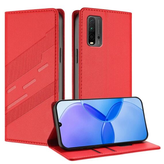 Custodia per telefono in pelle retrò con portafoglio multifunzionale in rilievo per Redmi 9T (rossa)