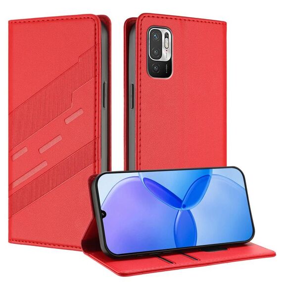 Custodia per telefono in pelle retrò con portafoglio multifunzionale in rilievo per Redmi 10 4G (rosso)