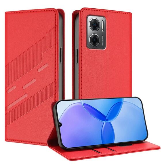 Custodia per telefono in pelle retrò con portafoglio multifunzionale in rilievo per Redmi 10 5G (rosso)