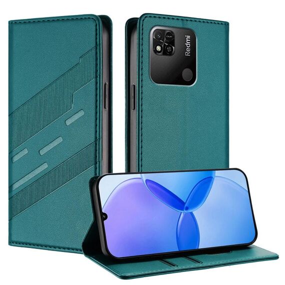 Custodia in pelle retrò con portafoglio multifunzionale in rilievo per Redmi 10A / 9C (verde scuro)
