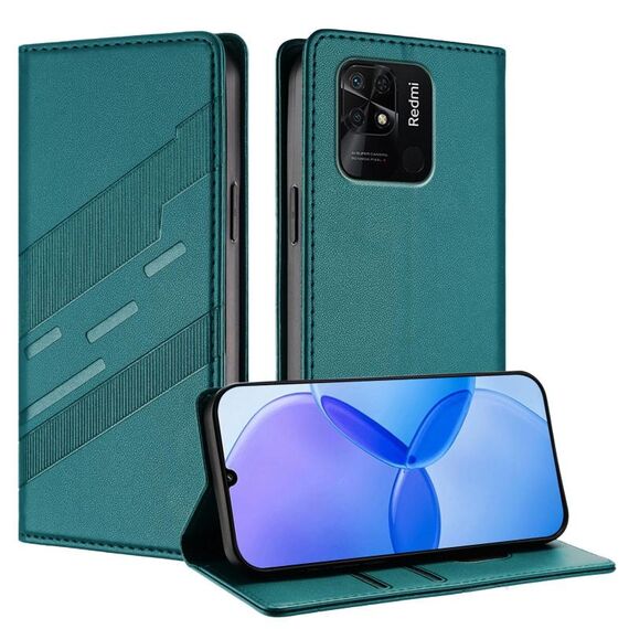 Custodia in pelle retrò con portafoglio multifunzionale in rilievo per Redmi 10C (verde scuro)