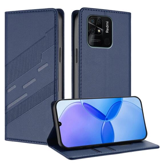 Custodia in pelle retrò con portafoglio multifunzionale in rilievo per Redmi 10C (blu scuro)
