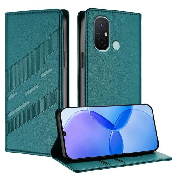 Per Redmi 12C Custodia per telefono in pelle retrò con portafoglio multifunzionale in rilievo (verde scuro)