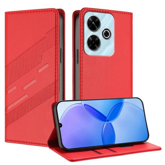 Custodia in pelle retrò con portafoglio multifunzionale in rilievo per Redmi 13 4G (rossa)