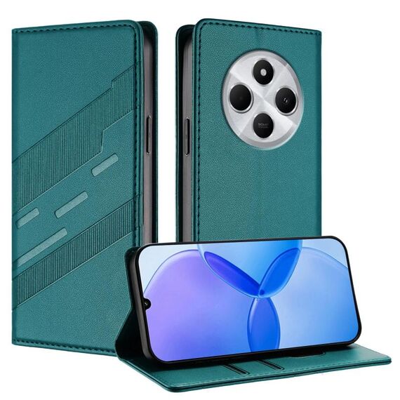 Custodia in pelle retrò con portafoglio multifunzionale in rilievo per Redmi 14C (verde scuro)