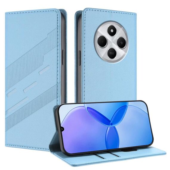 Custodia per telefono in pelle retrò con portafoglio multifunzionale in rilievo per Redmi 14C (blu chiaro)