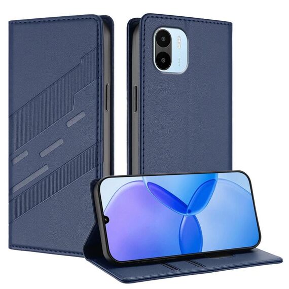 Per Redmi A1 Custodia per telefono in pelle retrò con portafoglio multifunzionale in rilievo (blu scuro)