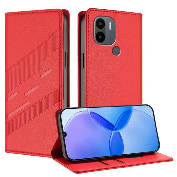 Custodia per telefono in pelle retrò con portafoglio multifunzionale in rilievo per Redmi A1+ (rosso)
