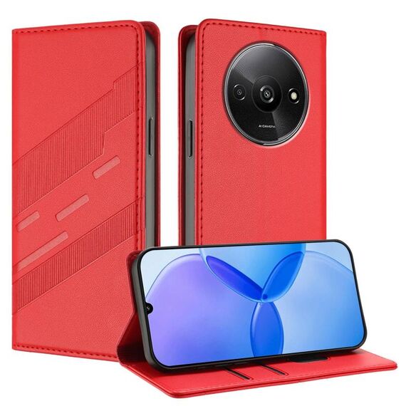 Custodia per telefono in pelle retrò con portafoglio multifunzionale in rilievo per Redmi A3 (rosso)