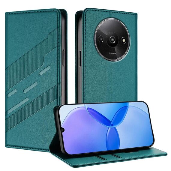 Custodia per telefono in pelle retrò con portafoglio multifunzionale in rilievo per Redmi A3 (verde scuro)