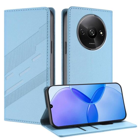 Custodia per telefono in pelle retrò con portafoglio multifunzionale in rilievo per Redmi A3 (blu chiaro)