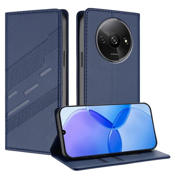 Custodia per telefono in pelle retrò con portafoglio multifunzionale in rilievo per Redmi A3 (blu scuro)
