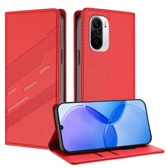 Custodia per telefono in pelle retrò con portafoglio multifunzionale in rilievo per Redmi K40 (rossa)