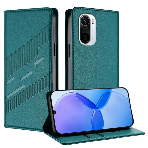 Custodia per telefono in pelle retrò con portafoglio multifunzionale in rilievo per Redmi K40 (verde scuro)