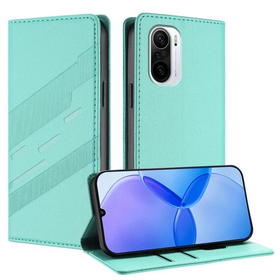 Custodia per telefono in pelle retrò con portafoglio multifunzionale in rilievo per Redmi K40 (verde menta)