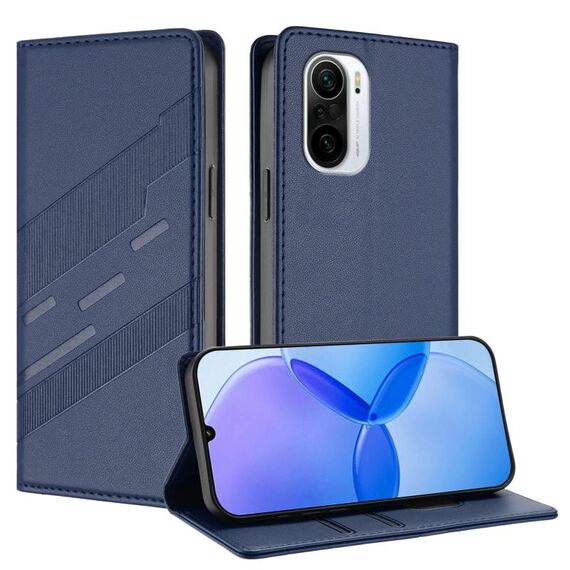 Custodia per telefono in pelle retrò con portafoglio multifunzionale in rilievo per Redmi K40 (blu scuro)