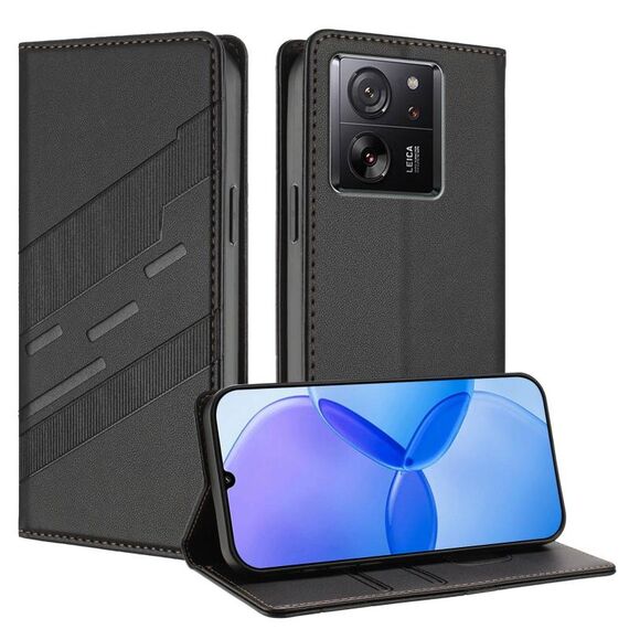 Custodia per telefono in pelle retrò con portafoglio multifunzionale in rilievo per Redmi K60 Ultra (nera)