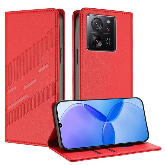 Custodia per telefono in pelle retrò con portafoglio multifunzionale in rilievo per Redmi K60 Ultra (rossa)