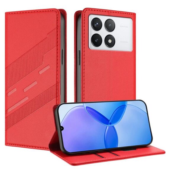 Custodia per telefono in pelle retrò con portafoglio multifunzionale in rilievo per Redmi K70 (rossa)