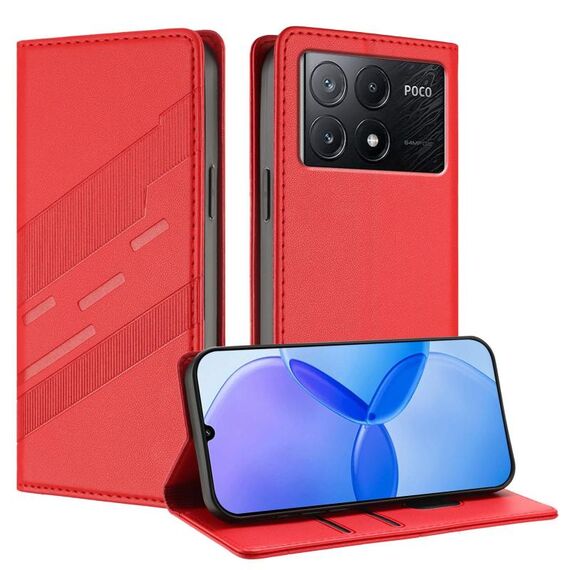 Per Redmi K70E Custodia per telefono in pelle retrò con portafoglio multifunzionale in rilievo (rosso)
