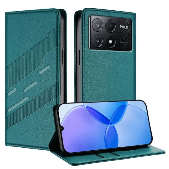 Custodia per telefono in pelle retrò con portafoglio multifunzionale in rilievo per Redmi K70E (verde scuro)