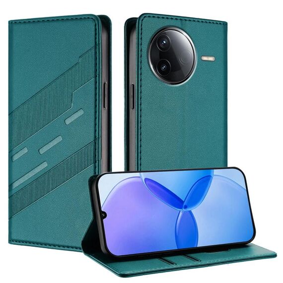 Per Redmi K80 Custodia per telefono in pelle retrò con portafoglio multifunzionale in rilievo (verde scuro)