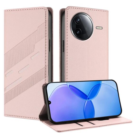 Custodia per telefono in pelle retrò con portafoglio multifunzionale in rilievo per Redmi K80 (rosa)
